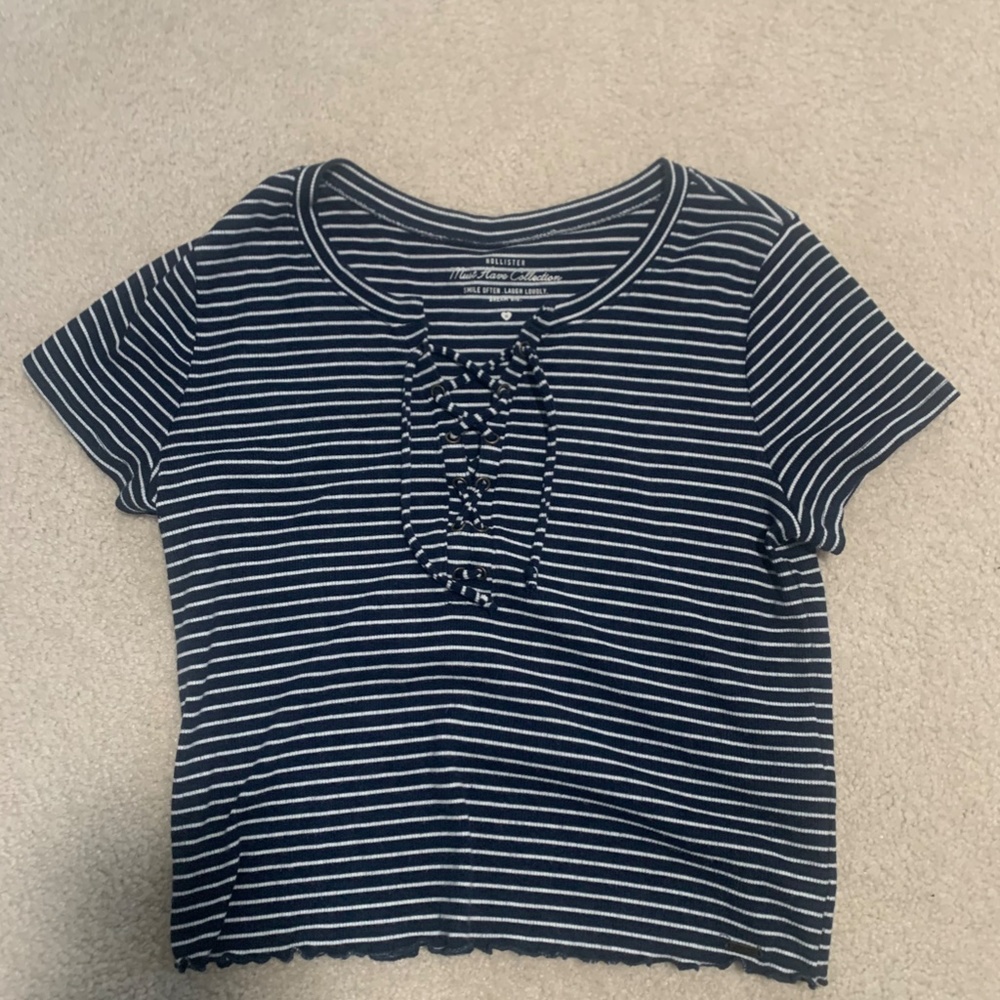 Hollister Drawstring Stripped Short Sleeve Shirt